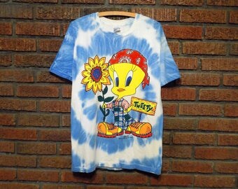 Vintage 90s TWEETY Bird Blue Tie Dye T-Shirt Men's M / L