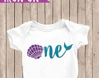 One Iron On Decal, One Birthday Onesie, Mermaid Birthday Outfit, DIY Birthday Shirt, Mermaid Shell Onesie DIY