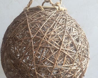Abat-jour, suspension, boule osier ficelle rotin vintage