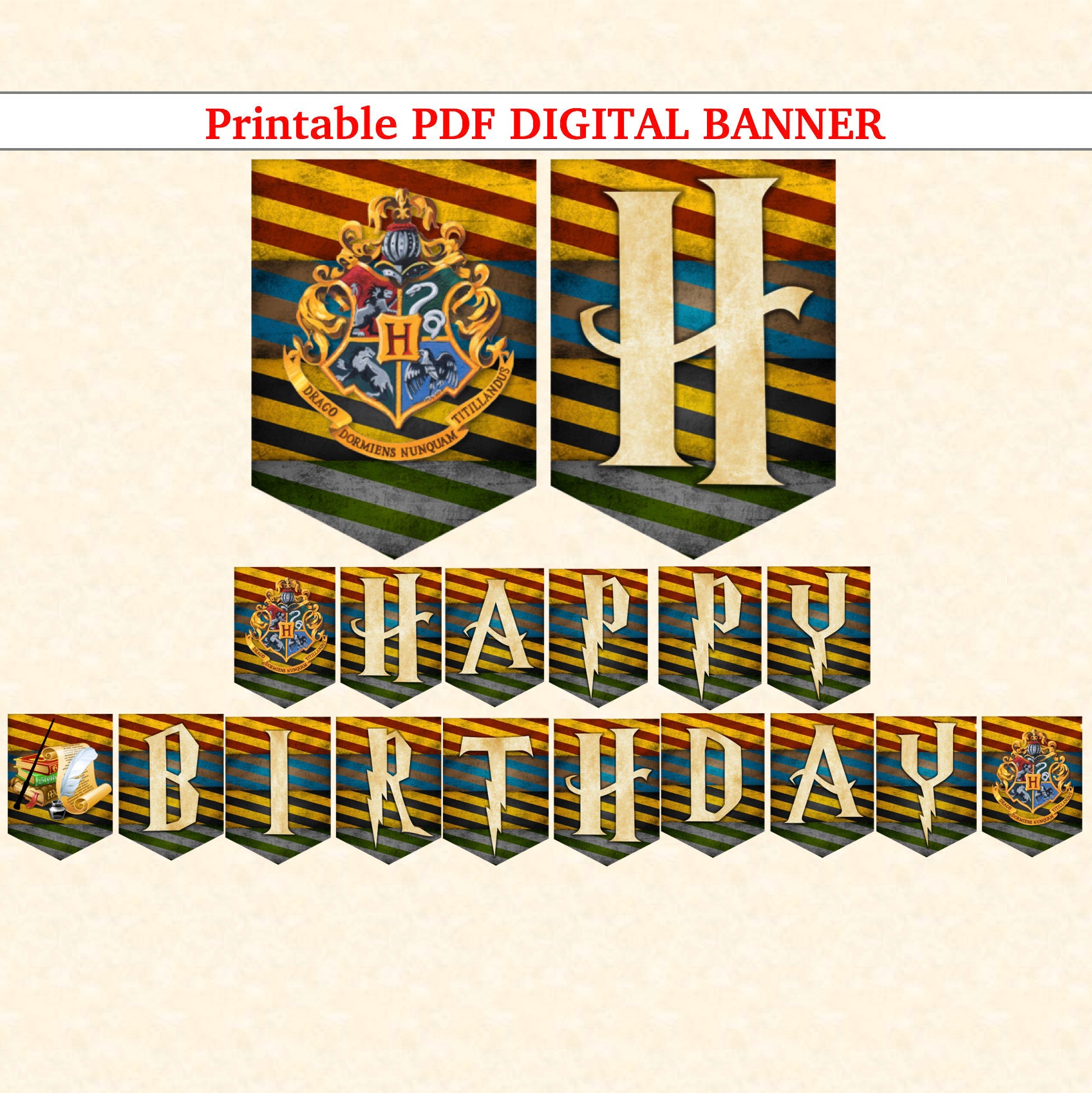 Harry Potter Hogwarts Colors Stripes Banner 2 Instant Download