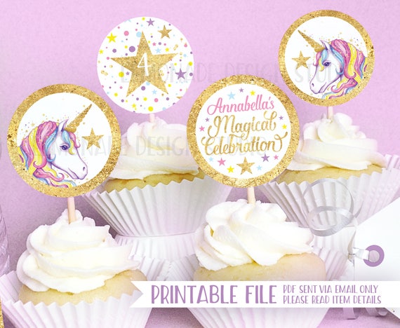 Unicorn Party PRINTABLE CUPCAKE TOPPERS Unicorn Party