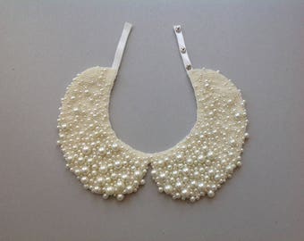 Handmade ivory Peter Pan pearl collar, necklace in vintage style