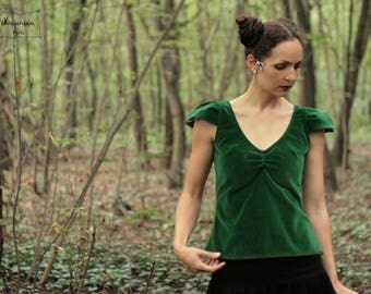 strapless in Emerald Green Velvet leaf