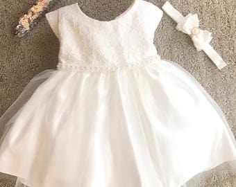 Vintage Baby Baptism Christening Dress with Lace Tulle Toddler Christening Girls Birthday dress Lace Baptism Dress Lace Christening Dress