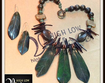 Vintage Les Bernard Leaf Necklace Earrings Demi Parure Set FREE SHIPPING