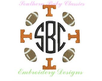 T Tennessee Vol Vols Football Circle Frame Design File for Embroidery Machine Monogram Instant Download Football