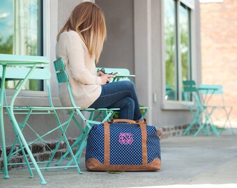 Women's Monogrammed Navy Weekender Personalized Travel Bag