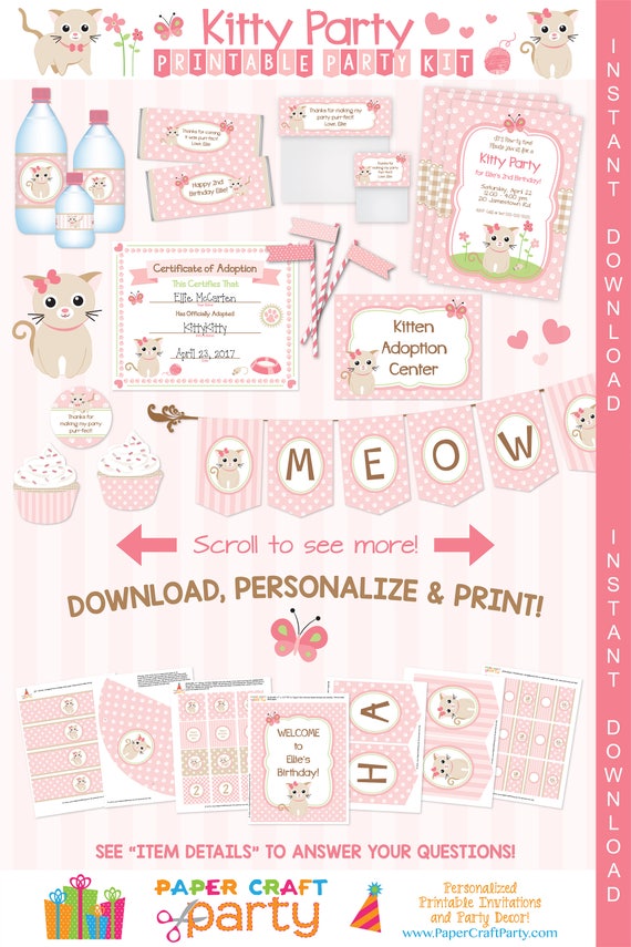 Kitty Cat Kitten Printable Party Kit