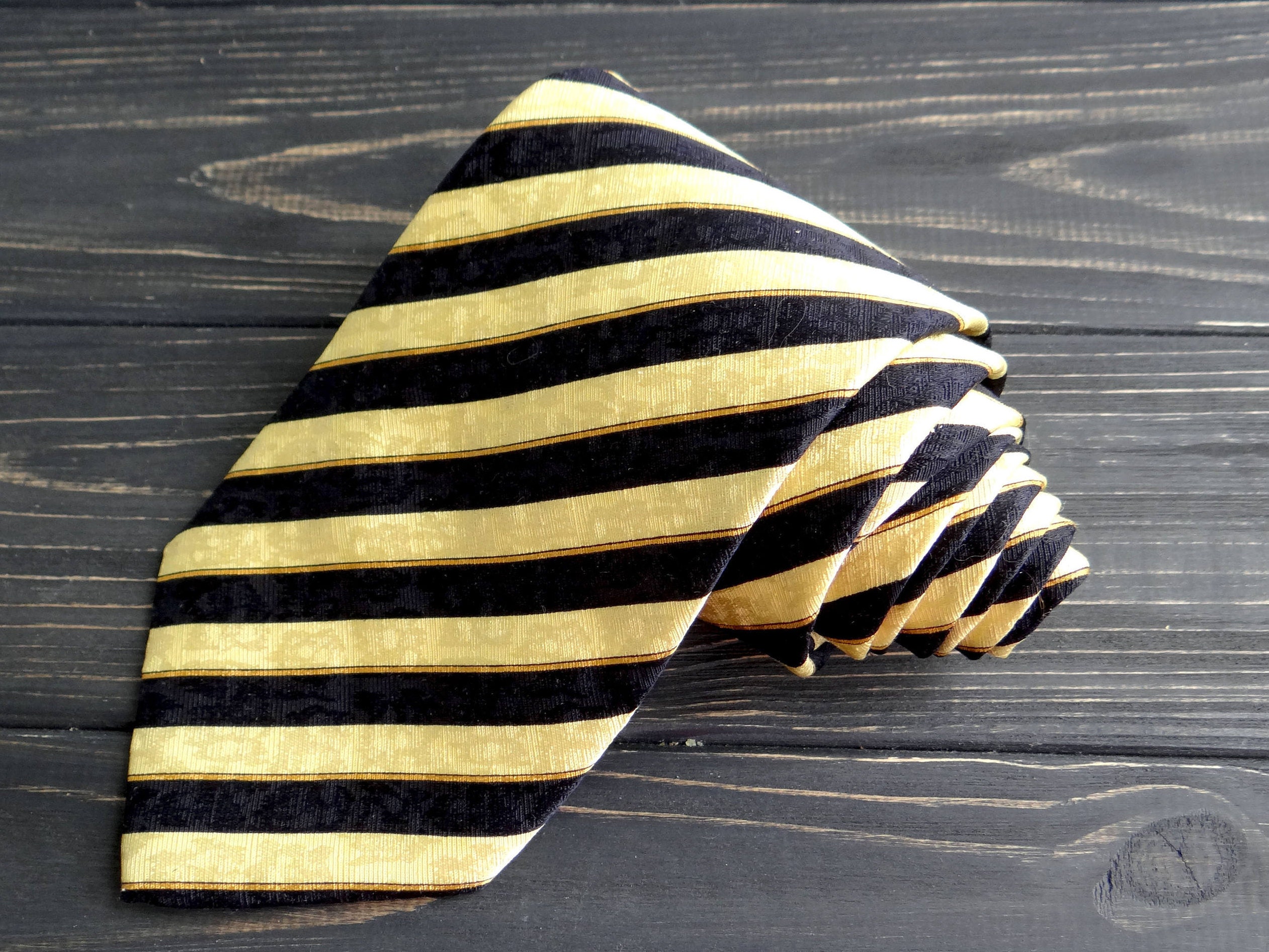 Striped black and yellow tie silk necktie Men tie groomsmen