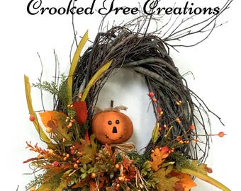 Fall Wreath, Pumpkin Wreath, Fall Door Decor, Autumn Wreath, Harvest Wreath, Rustic Wreath, Fall Floral, Pumpkin, Birch Wreath, Fall Wreaths