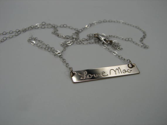 SOLID GOLD 14k Yellow, 14k White, or 14k Rose bar. Any font, symbol, handwriting can be engraved. Free Shipping