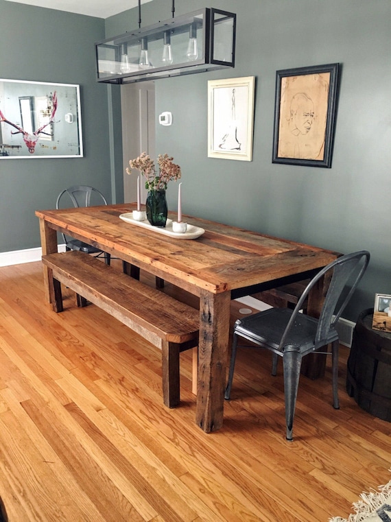 Reclaimed Wood Farmhouse  Dining  Table Textured Finish