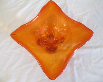 Vibrant Orange Mid-Century Murano Art Glass Bowl