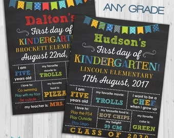 First day of Kindergarten sign BOYS, First day of school sign, kindergarden poster Chalkboard poster, 1st day Back to School Sign Printable