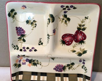 Oneida STRAWBERRY PLAID 3 Section Serving Tray RARE