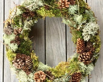 Natural 18 Forest Wreath For Spring Covered In Branches Moss Lichen Twigs Pine Cones Natural 18 Forest Wreath For Spring Covered In Branches Moss Lichen Twigs Pine Cones