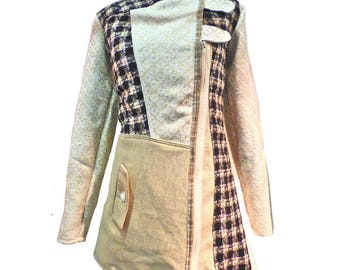 Wool winter coat Wool coat beige and black Wool coat Zoe Size 36/38
