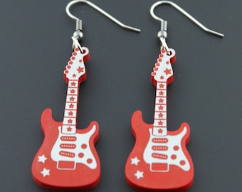 Rockin' Supertash Red Stratocaster Guitar Earrings