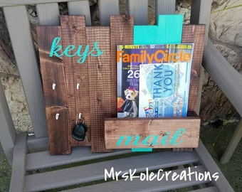 Key Holder, Mail Holder, Key and Mail Organizer, Rustic Home Organization Decor, Wood Mail Box