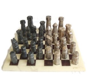 Italian Chess Set, Chiellini Stone / Marble, Chess Set, Chess Board and Pieces, Hand Crafted, Complete Set