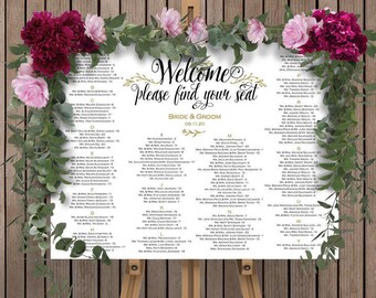 Seating chart sign, wedding seating chart, poster, alphabetical, find your seat, seating plan, printable, template, instant download, S14