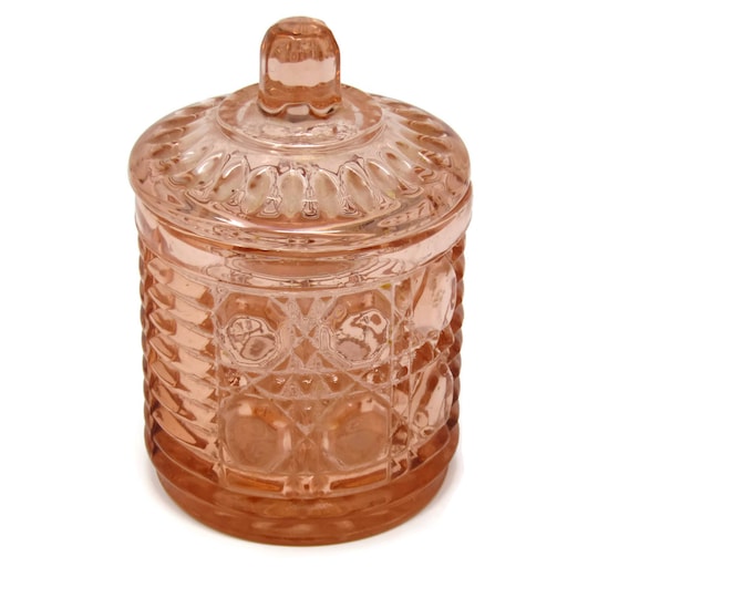 Windsor Pink Sugar Bowl And Lid - Sugar Bowl With Lid - Federal Glass - Button And Cane Pattern - Pressed Cut Glass