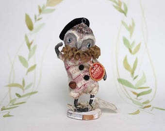 Owl ooak art doll figurine spun cotton Primitive Folk Art holiday decoration