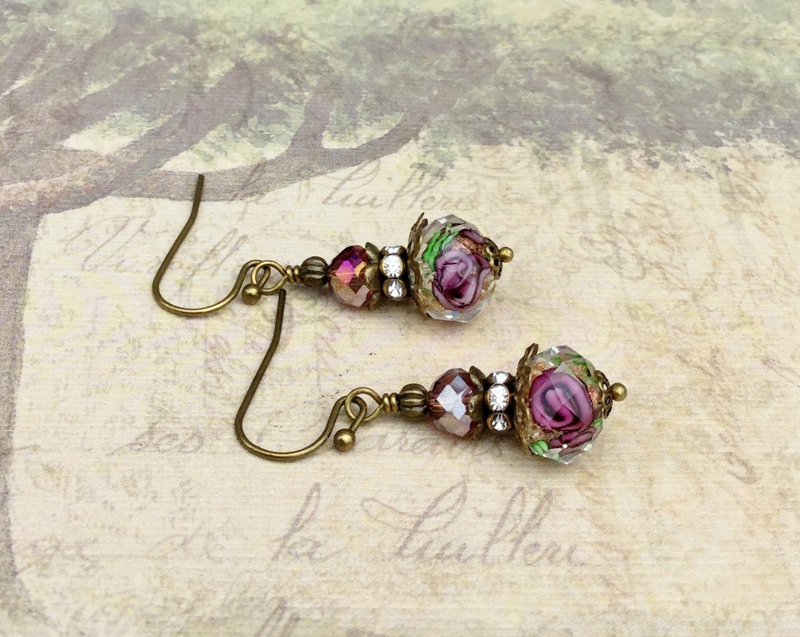 Purple Earrings Lavender Earrings Victorian Earrings Flower 1179