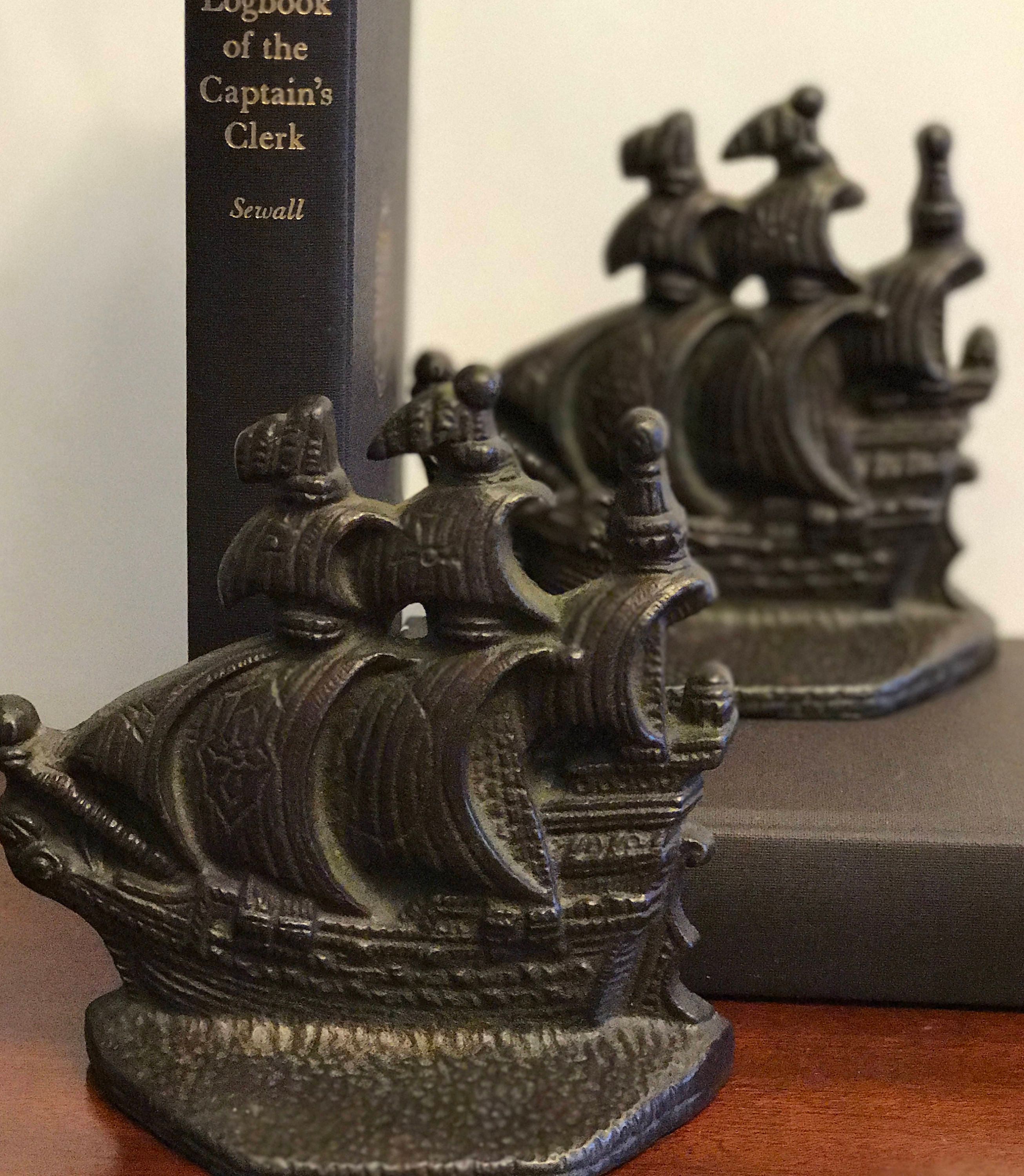Vintage Ship Bookends, Cast Iron Sailing Ship Bookends, Nautical