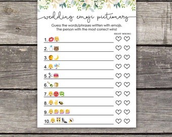 Greenery Bridal Emoji Pictionary Game Ivory and Greenery - Bridal Shower Activity - Floral Bridal Shower Game - Instant Download Bridal-107