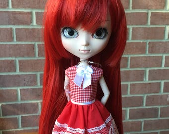 Red and white gingham lace Pullip doll dress