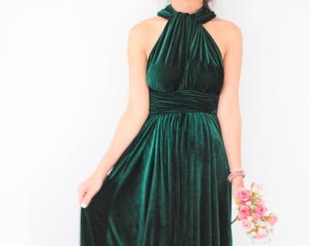 Green Velvet Dress, Bridesmaid Dress, Infinity Dress, Prom Dress, Convertible Dress, Wrap Dress, Long Dress, Eveing Dress, Ball Gown