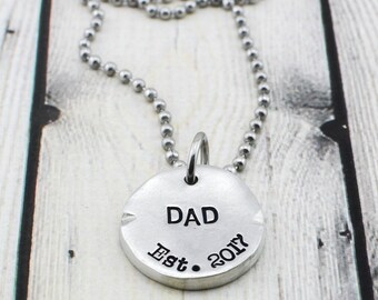 Personalized Dad Necklace - Custom Hand Stamped Necklace for Men - Established Year Necklace - Pewter Personalized Men's Necklace