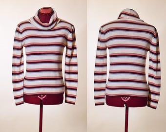 Authentic vintage 1970's preppy fitted striped cowl neck turtleneck Bobbie Brooks brand sweater women's size small