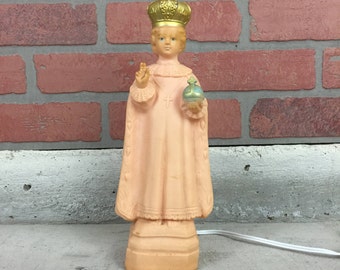 Vintage Light Up Infant Jesus Of Prague - Religious Icon Portable Lamp - Rewired Retro Night Light
