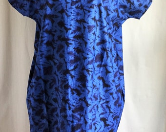 Handcrafted Womens African Fabric Blue Batik Dress Pockets Plus Size 20 ...