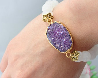 Bohemian Jewelry Bohemian Bracelet Mineral Bracelet Druzy Bracelet Geaode Bracelet White Bracelet Purple Stone Bracelet White Agate Bracelet