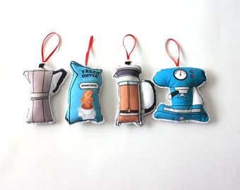 Coffee lover ornaments: Christmas ornament set-Tree decorations
