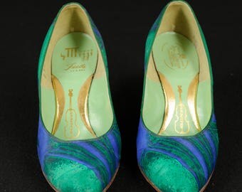 Vintage Mijji Blue and Green Leather Stiletto Heels