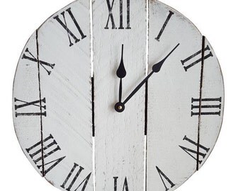 Small Wood Clock- Farmhouse Clock- White clock- Rustic Clock- Decorative Clock- Roman numeral clock- Pallet Clock- Wall Clock