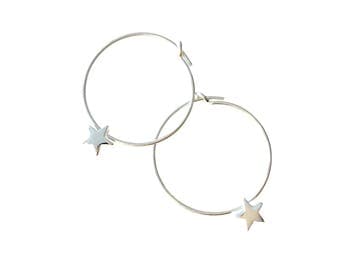 Star Hoop Earrings Small Hoop Earrings Sterling Silver Hoop Earrings Teen Earrings Small Hoops Cute Earrings Daughter Earrings Silver Stars