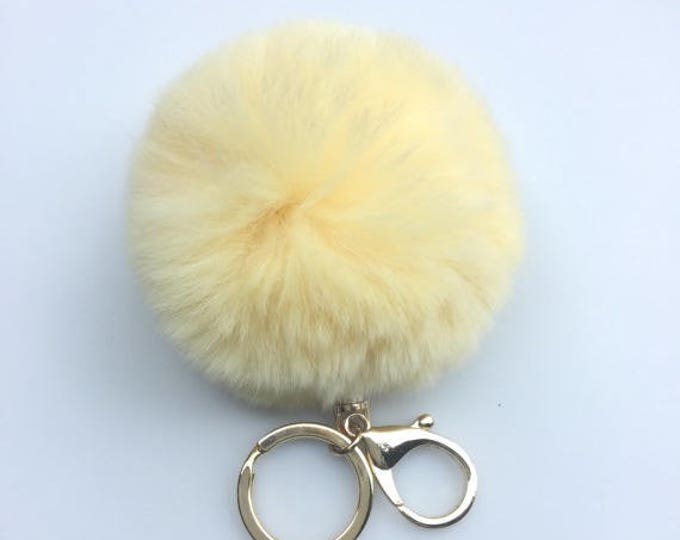 Cream fur ball key chain fur bagcharm pom pom