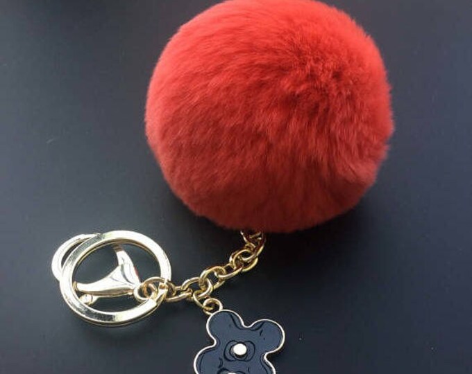Dusty Orange Rabbit fluffy ball furkey fur ball pom pom keychain for car key ring Bag Pendant
