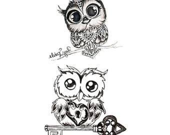 temporary tattoo whimsy pussy sticker fake tattoo owl a bird of Minerva night owl black pattern tattoo temporary tattoo