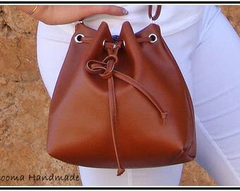 Small bucket bag brown leather bucket bag