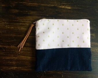 Baby pink geometric denim accessories bag