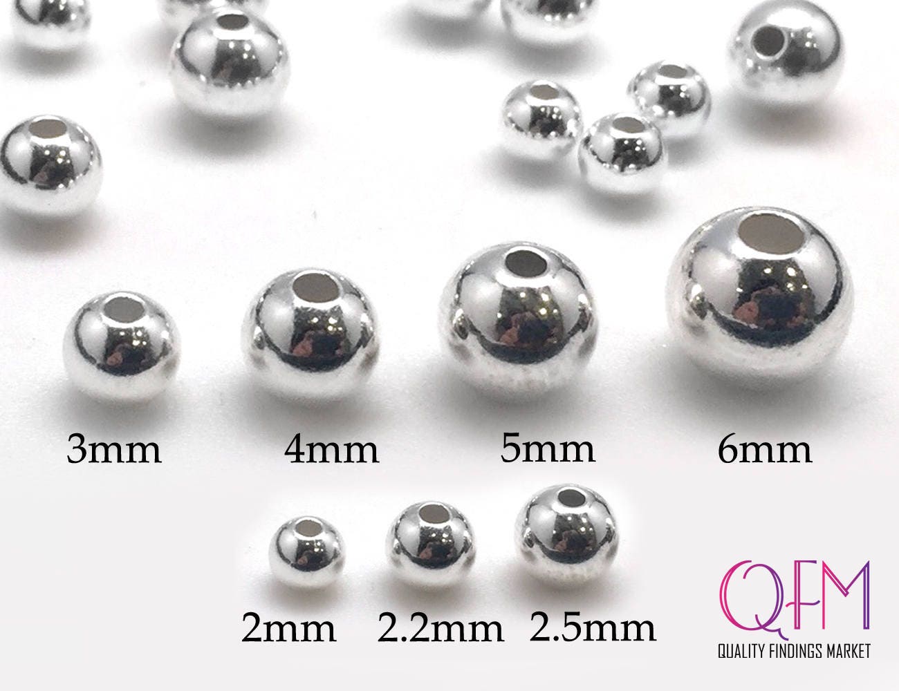 100pcs Sterling Silver Beads 2mm 2.5mm 3mm 4mm 5mm 6mm