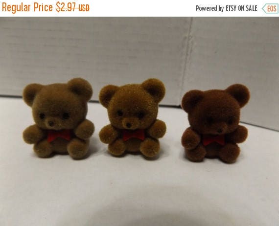 miniature brown flocked teddy bears