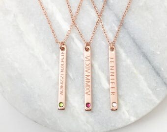 Ruby Rose Gold Garnet Necklace Romantic Birthstone Bar Necklace Amethyst Personalized birthstone jewelry - 6N
