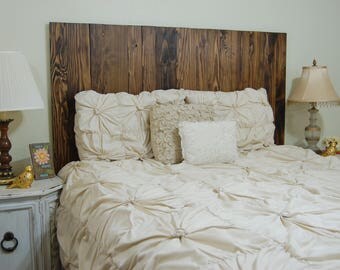 Dark Walnut Oil Based Stain– Full Hanger Headboard with Vertical Boards. Mounts on wall. Adjust height to your convenience.Easy installation